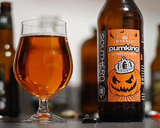 pumpking imperial ale with glass